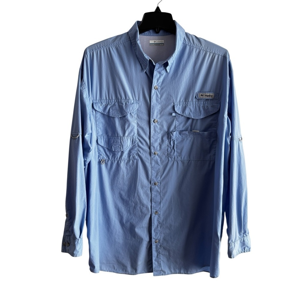 Columbia Men's XL PFG Bonehead Omni-Shade UPF 50 Long Sleeve Fishing Shirt Blue